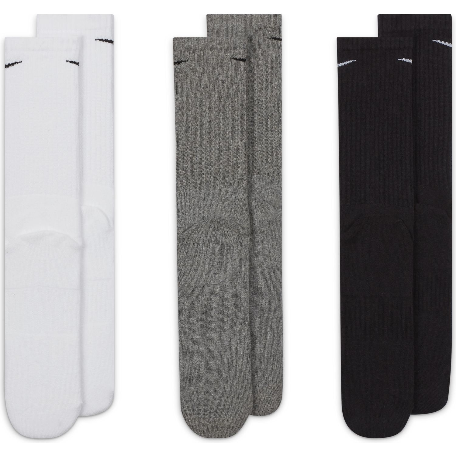 Nike Everyday Cushioned Crew Socks 3 Pairs White/Grey/Black 03