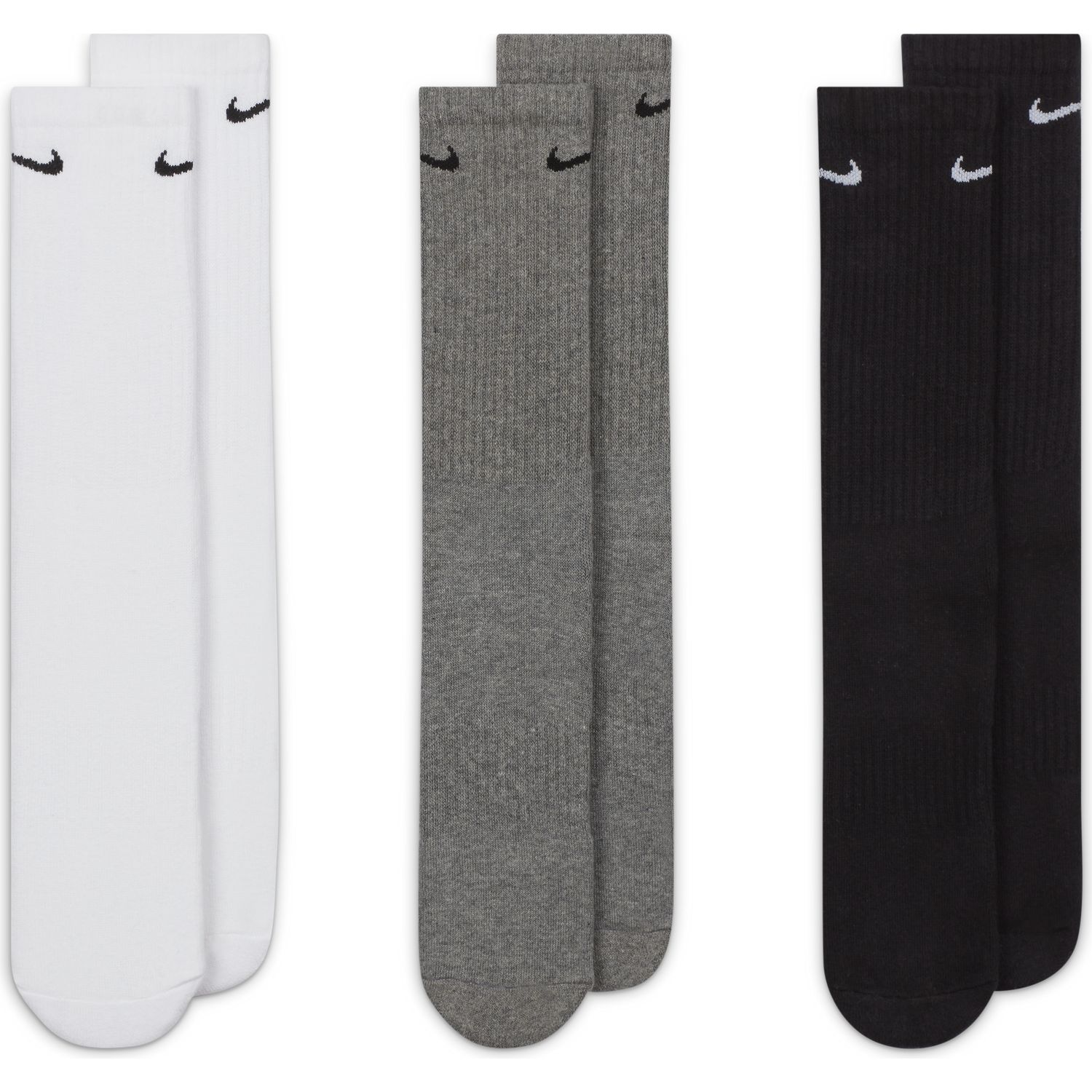 Nike Everyday Cushioned Crew Socks 3 Pairs White/Grey/Black 02