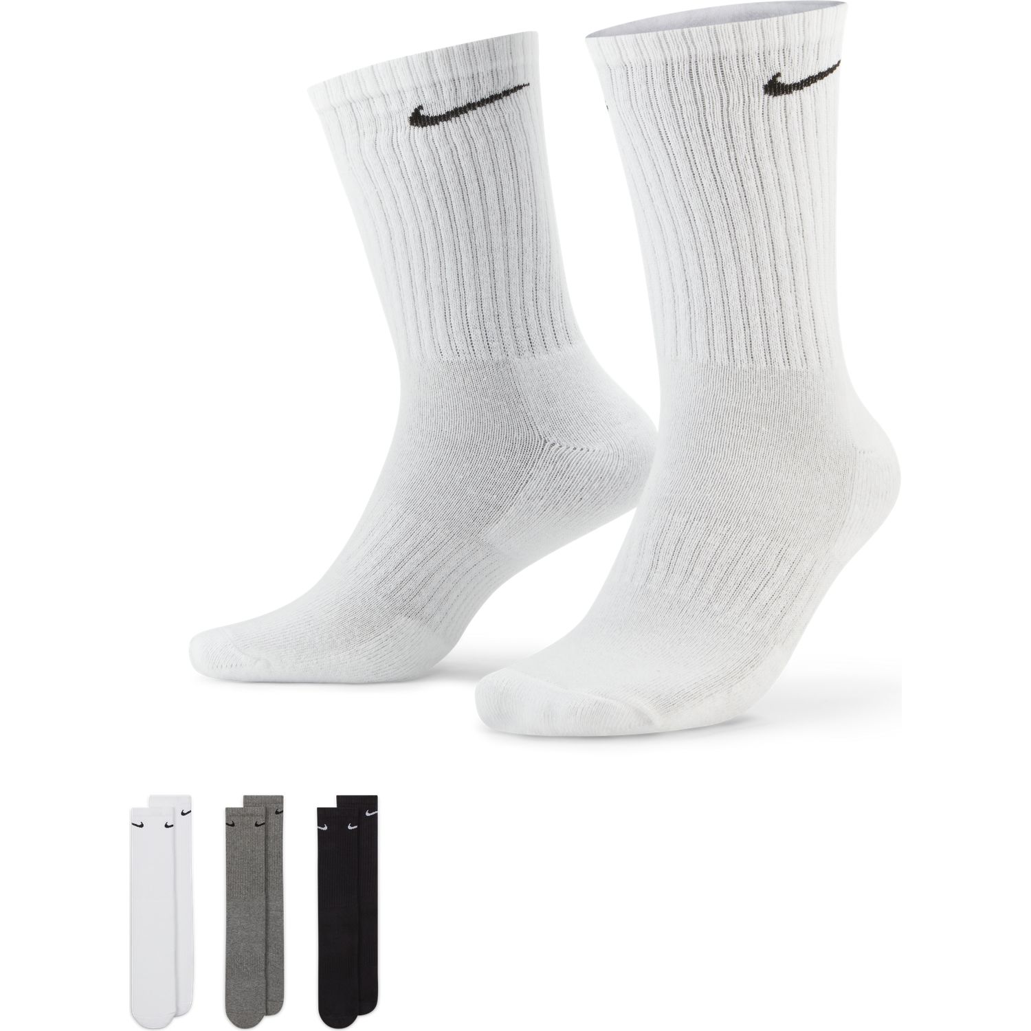 Nike Everyday Cushioned Crew Socks 3 Pairs White/Grey/Black 01